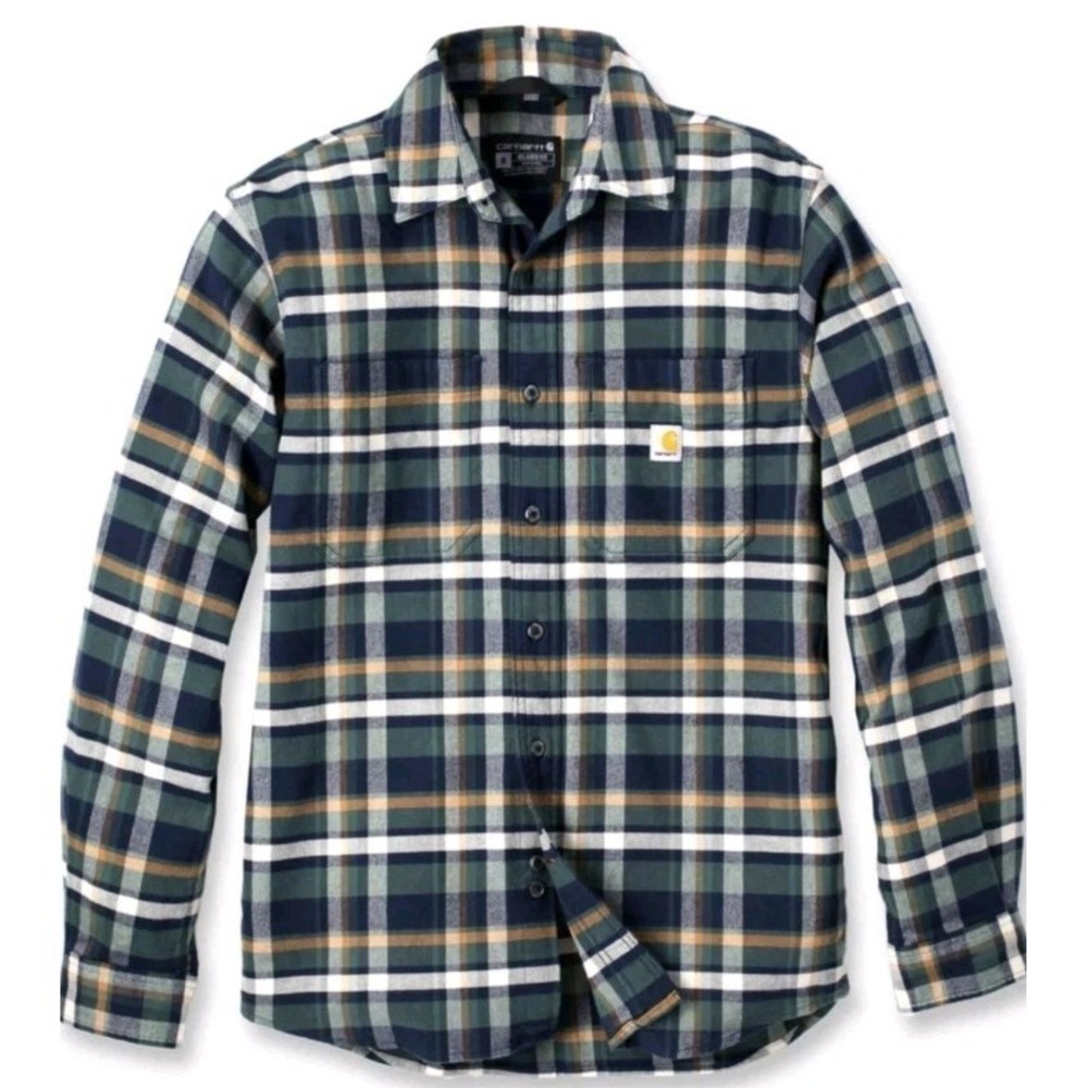 Carhartt Flannel Rugged Flex Relaxed Fit Midweight Long-Sleeve Plaid Men M Navy